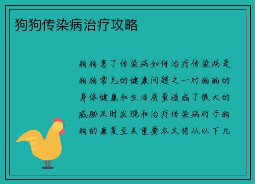 狗狗传染病治疗攻略